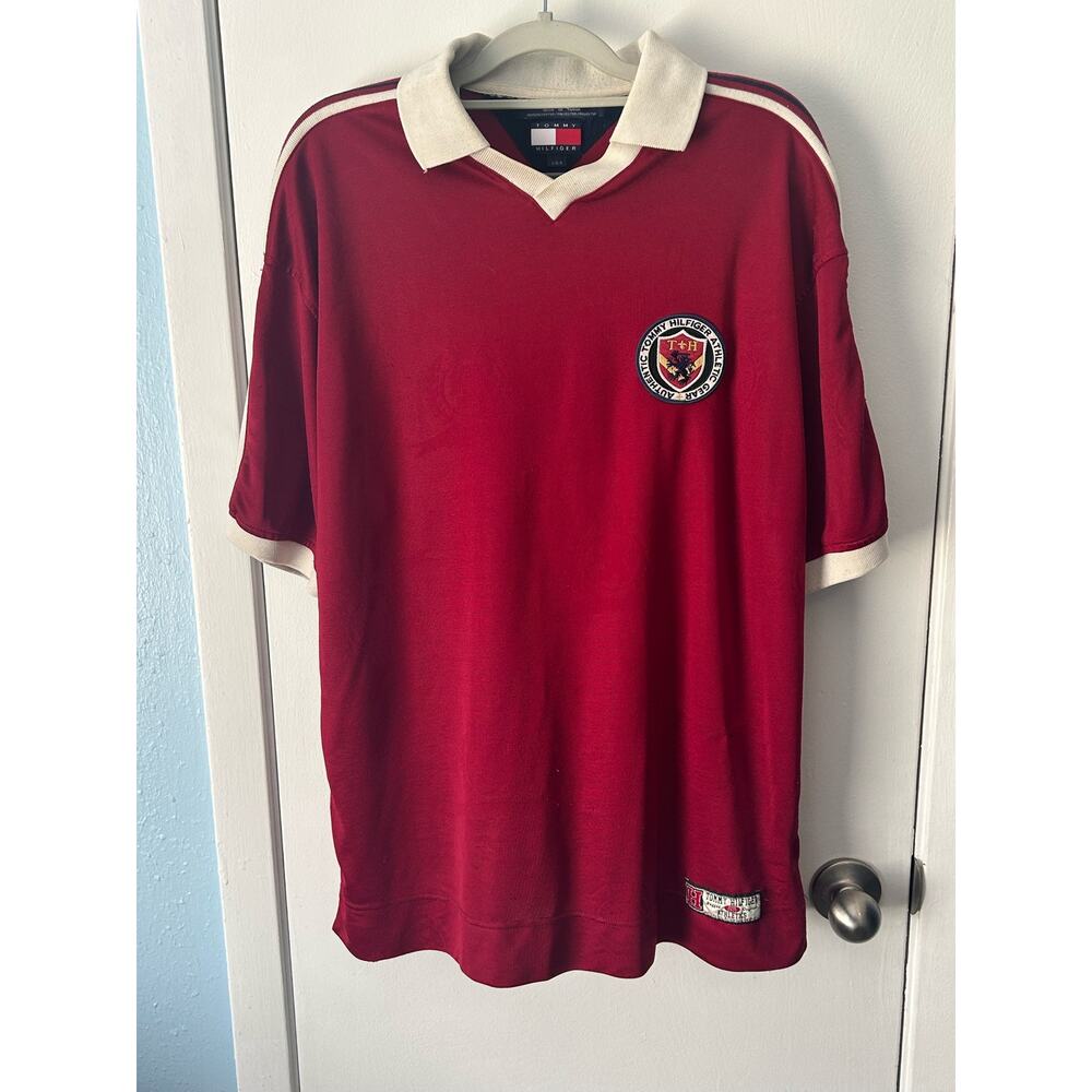 VTG Tommy Hilfiger Polo Rugby Jersey Large Red #88 Blokecore World Cup Soccer